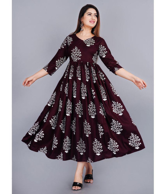 Smien - Wine Rayon Women's Anarkali Kurti ( Pack of 1 ) - None