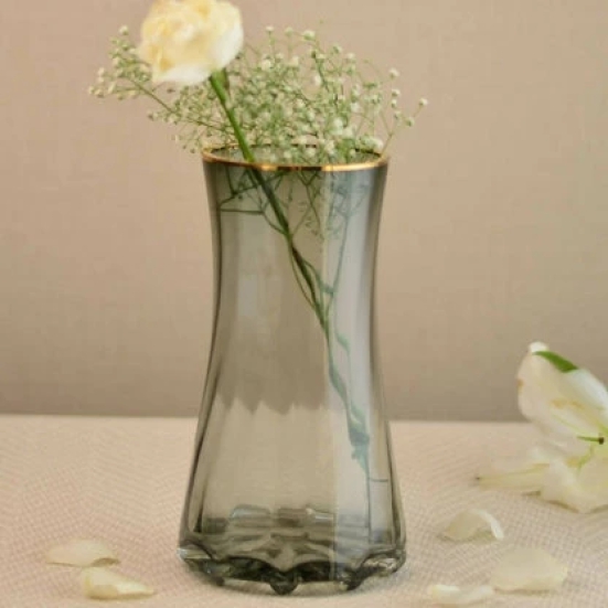 Elate Glass Vase with Gold Rim- Grey