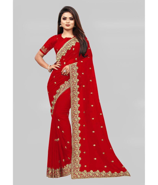 Om Shantam Sarees - Red Georgette Saree With Blouse Piece ( Pack of 1 ) - Red