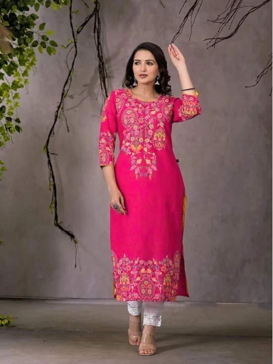 Juniper Rayon Embroidered Straight Womens Kurti - PINK ( Pack of 1 ) - None