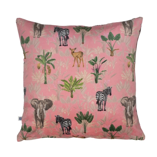 Tropical Retreat Printed Velvet Dusky Pink Cushion Cover, 40 x 40 cm