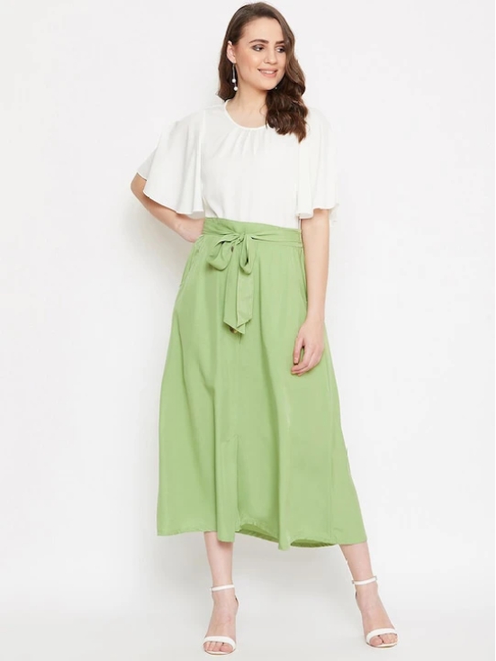 Women White & Green Solid Top with Skirt