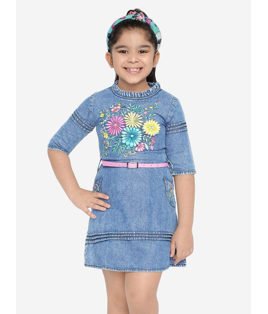 Naughty Ninos - Blue Cotton Girls A-line Dress ( Pack of 1 ) - None