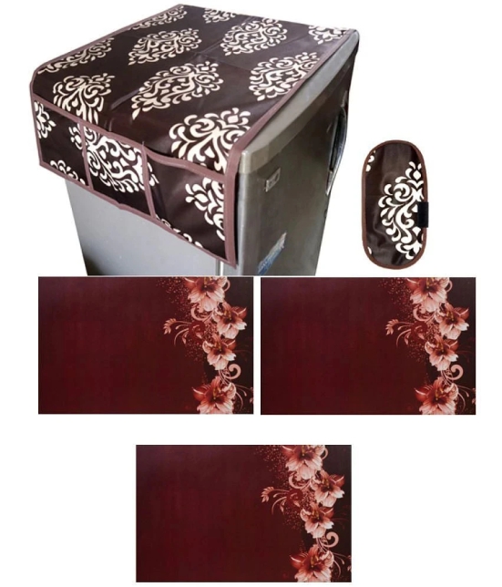 Fabolic Polyester Floral Fridge Mat & Cover ( 93 53 ) Pack of 5 - Brown - Brown