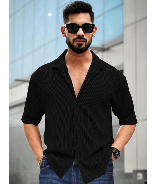 clafoutis Polyester Regular Fit Self Design Half Sleeves Mens Casual Shirt - Black ( Pack of 1 ) - None