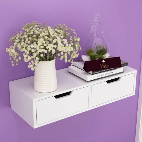 Wooden Twist Exclusively Launched Engineered Wood Wall Shelf with Drawer-White