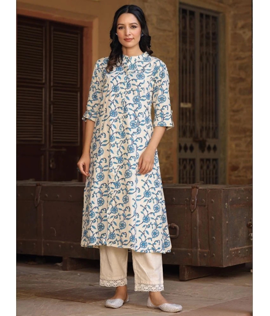 AMIRAS INDIAN ETHNICWEAR Cotton Flex Printed Front Slit Womens Kurti - Blue ( Pack of 1 ) - None