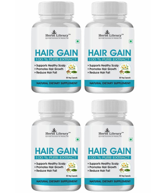 Herbs Library Hair Gain, Herbal Supplement For Hair Growth, 60 Capsules Each(Pack of 4)