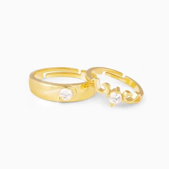 Golden Glowing in Love Couple Rings