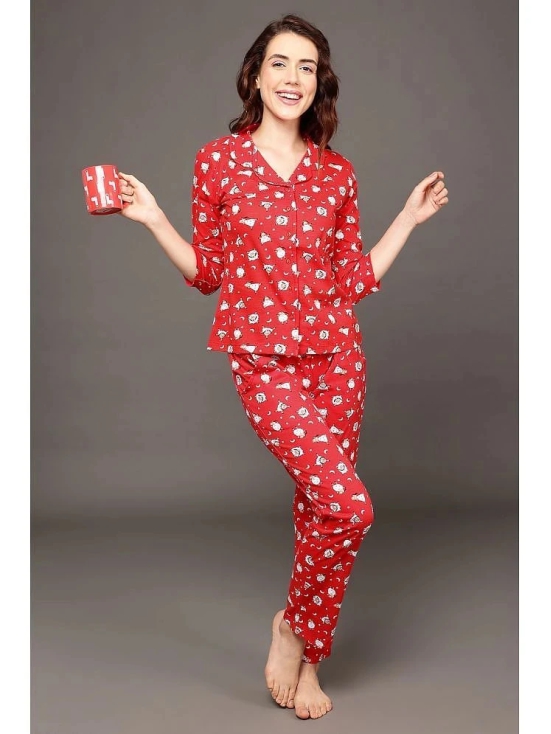 Clovia Red Cotton Womens Nightwear Nightsuit Sets ( Pack of 1 ) - None