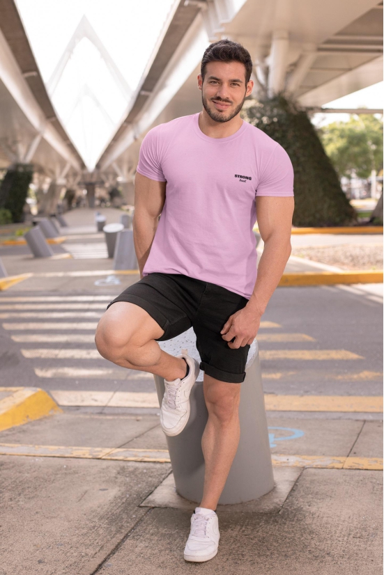 Pink Solid - Gym T Shirt-Pink / L - 42