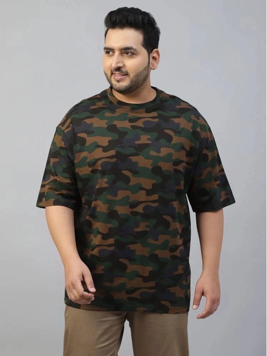 Veirdo 100% Cotton Oversized Fit Printed Half Sleeves Mens Round T-Shirt - Military Green ( Pack of 1 ) - None