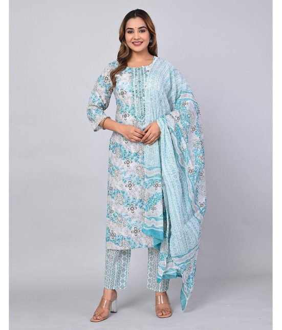 MAUKA - Light Blue Straight Cotton Womens Stitched Salwar Suit ( Pack of 1 ) - None