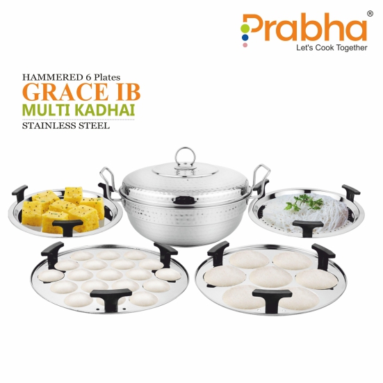 Grace Ib Multi Kadhai Hammered with 6 Plates-26CM