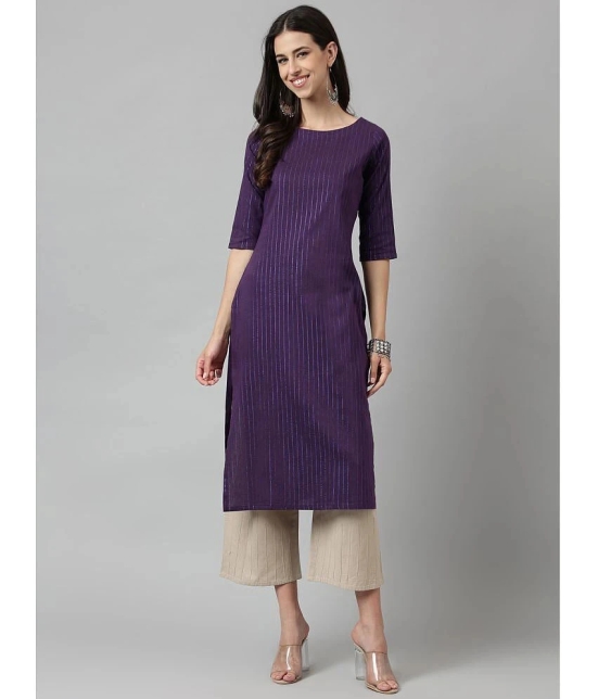 Hritika Cotton Blend Striped Straight Womens Kurti - Purple ( Pack of 1 ) - None