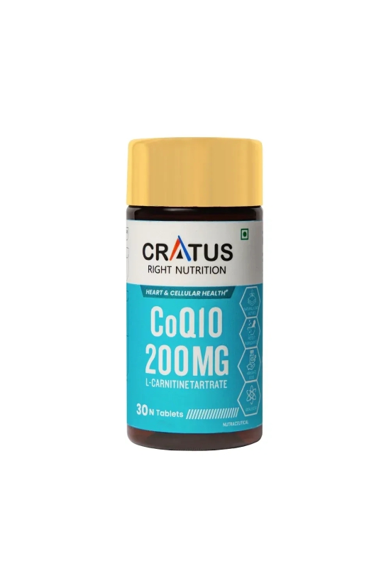 Cratus Right Nutrition COQ10 Tablets for Heart Health and Cellular Energy Support Formulated with L-Carnitine L Tartrate, Zinc and Lycopene | Boosts Vitality and Reduces Fatigue | 60 Tablets