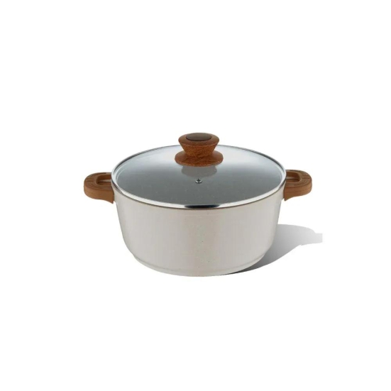 Bergner Naturally Marble Non Stick Casserole with Glass Lid | Gas & Induction Compatible | Cream | 1 Pc