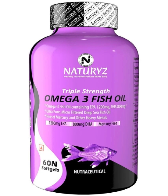 NATURYZ Triple Strength Omega 3 Fish Oil 2500 Mg with Highest EPA 1200mg, DHA 800mg - 60 Softgels