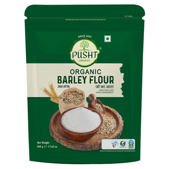 Pusht Organic Barley Flour, Jau Ka Atta - 500 gm, Pack of 3