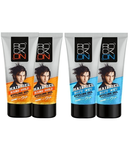 ROCK ON Soft Wet Styling Hair Gel (2 x 60g) + Hard Hold Styling Hair Gel ( 2 x 60g) Hair Gel (240g)