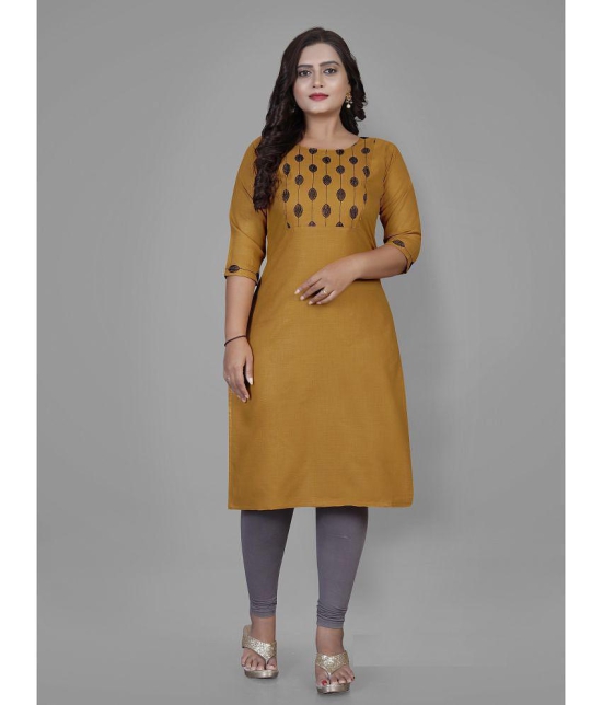 RIAANA Cotton Blend Printed Straight Women''s Kurti - Mustard ( Pack of 1 ) - None