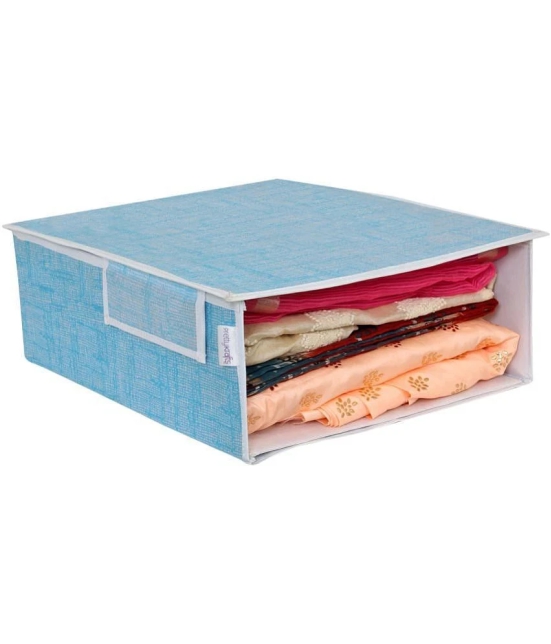 PRETTY KRAFTS Stackable Fabric Closet Storage Organizer Holder Box - Window and Lid, for Child/Kids Room, Nursery, Playroom - Jute Blue