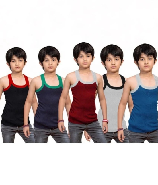 ICONIC ME Multi Color Cotton Solid Boys Vest ( Pack of 5 ) - None