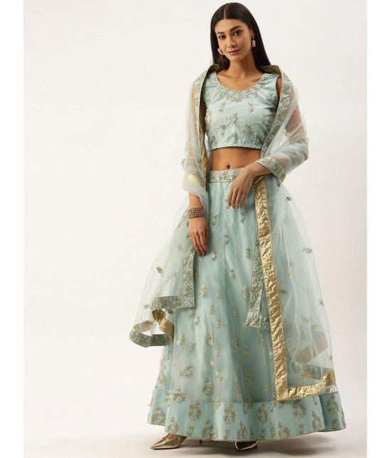 Om Shantam Sarees Grey Net Chaniya Choli Semi Stitched Lehenga Single - Free Size