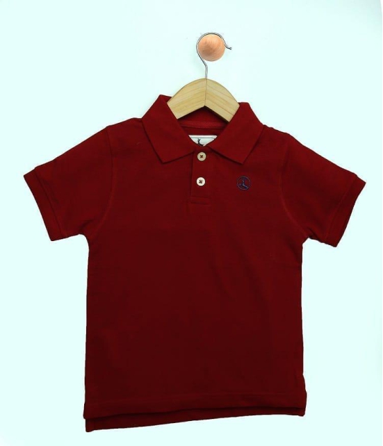 Boys Maroon Solid Polo T-Shirt