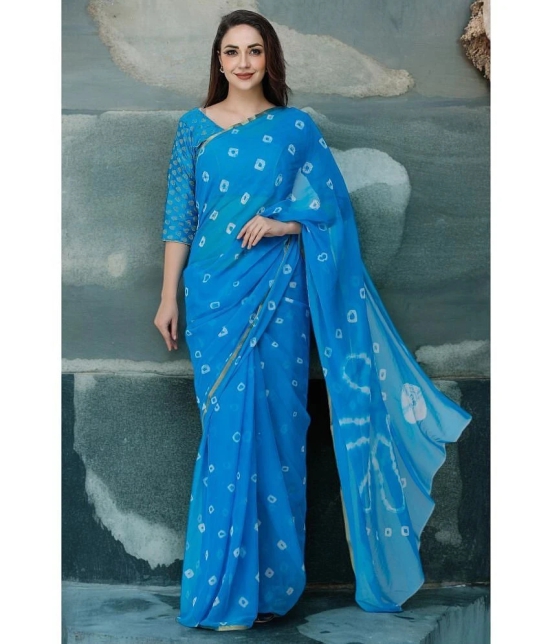 clafoutis Chiffon Dyed Saree Without Blouse Piece - SkyBlue ( Pack of 1 ) - SkyBlue