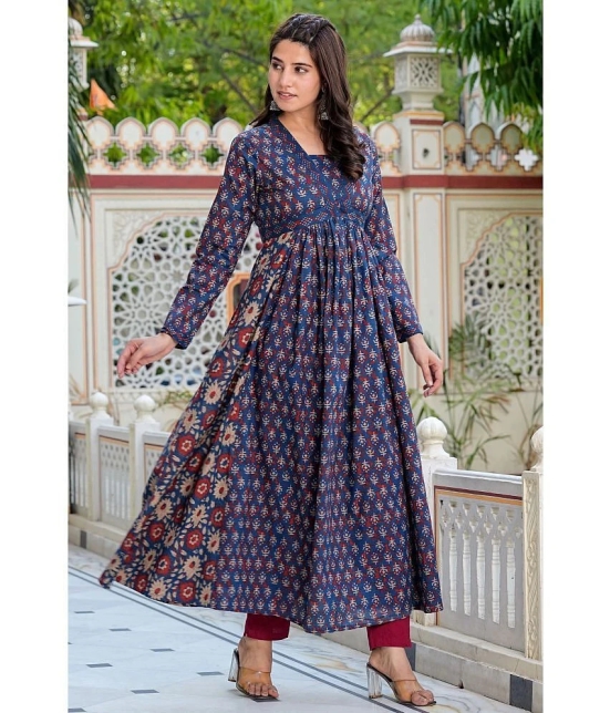 Vbuyz Cotton Printed Anarkali Womens Kurti - Blue ( Pack of 1 ) - None