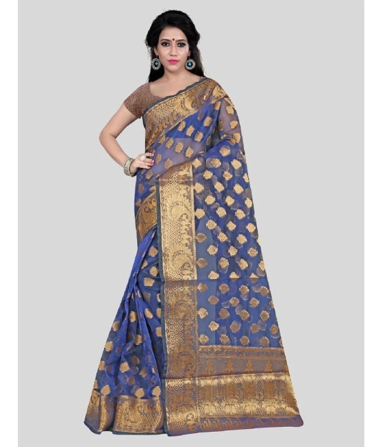 Gazal Fashions - Blue Banarasi Silk Saree With Blouse Piece ( Pack of 1 ) - Blue