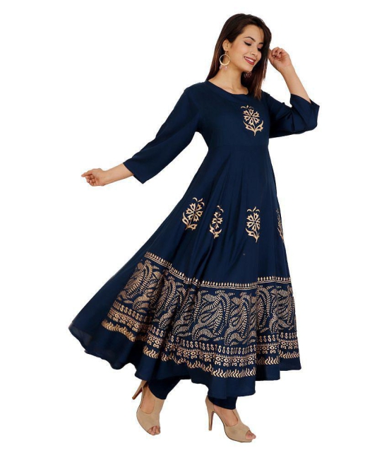 Lee Moda - Navy Blue Anarkali Rayon Women's Stitched Salwar Suit ( Pack of 1 ) - XXL