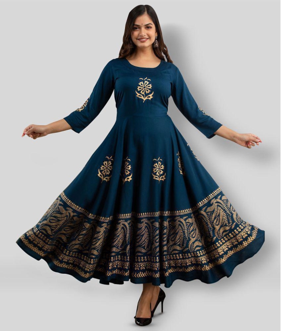 Lee Moda - Navy Rayon Women's Anarkali Kurti - XXL