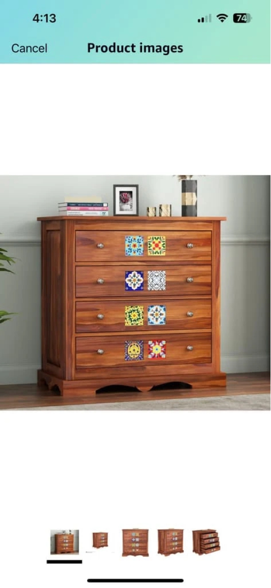 SAHIRAM CHOUDHARY;  Solid Sheesham Wood Handcrafted Chest of Drawers with 4 Drawers Sideboard Cabinet Storage || Kitchen Cabinet || Bedroom Furniture, Durable Handcrafted Sideboard