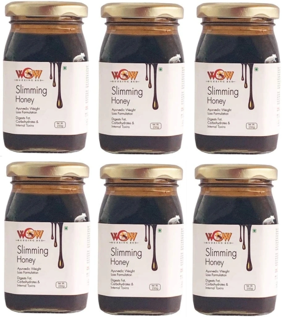 WOW BUZZING BEE Ayurvedic Slimming Honey Along with The extracts of Exotic Spices & Herbs Weight Loss Formulation -250 GMS Glass Bottle Pack of 6