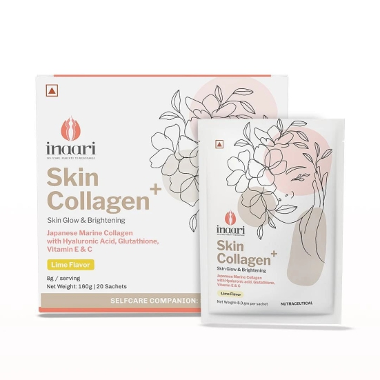 Inaari Collagen Plus Powder 160g: Japanese Marine Collagen, Glutathione, Vitamin C&E, Hyaluronic Acid for Healthy Glowing Skin. Lime Sachet Pack.-Inaari Collagen Plus Powder, 160gm | Japanese Mar