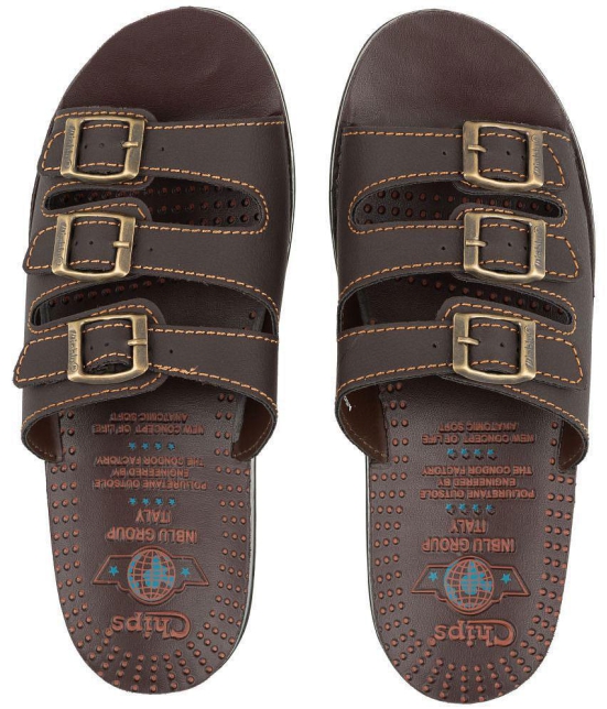 Chips - Brown Men''s Leather Slipper - None