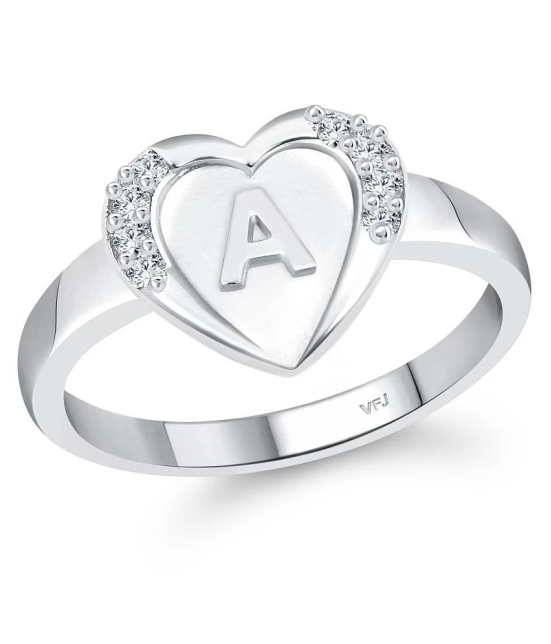 Vighnaharta cz alloy Rhodium plated Valentine collection Initial  A  Letter in heart ring alphabet collection for women and Girls - None