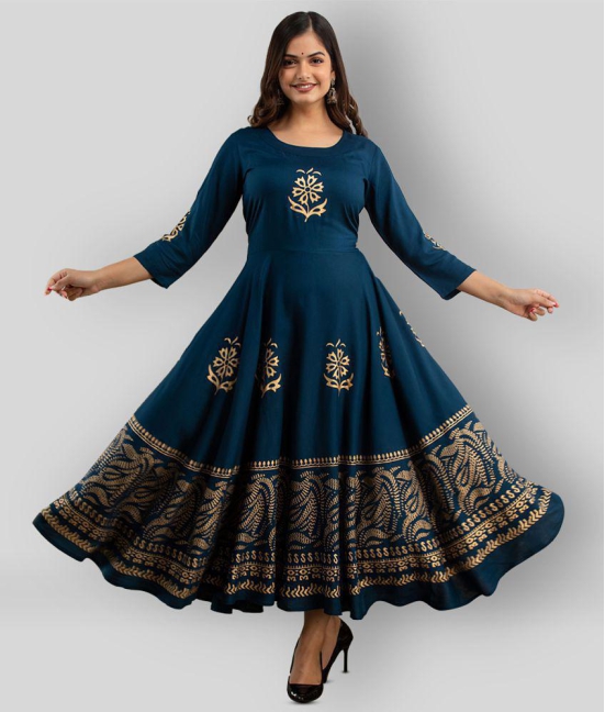 Lee Moda - Navy Rayon Womens Anarkali Kurti ( Pack of 1 ) - XXL