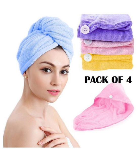 GLOBLE ENTERPRISE Microfiber Hair Wrap Towel Drying Bath Spa Head Cap Turban Wrap ( PACK OF 4 ) - Multi Color