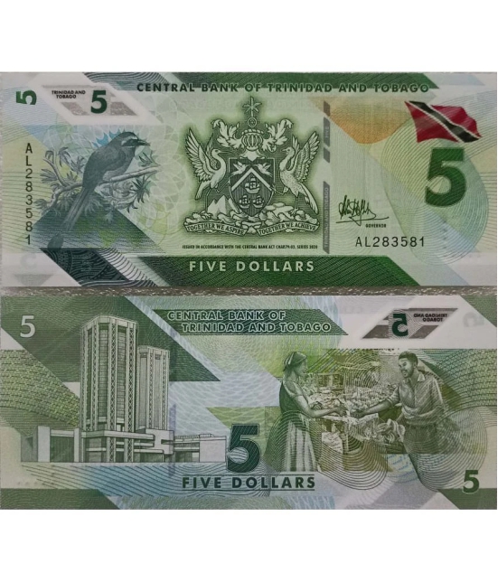 Hop n Shop - Trinidad & Tobago 5 Dollars Polymer UNC 1 Paper currency & Bank notes