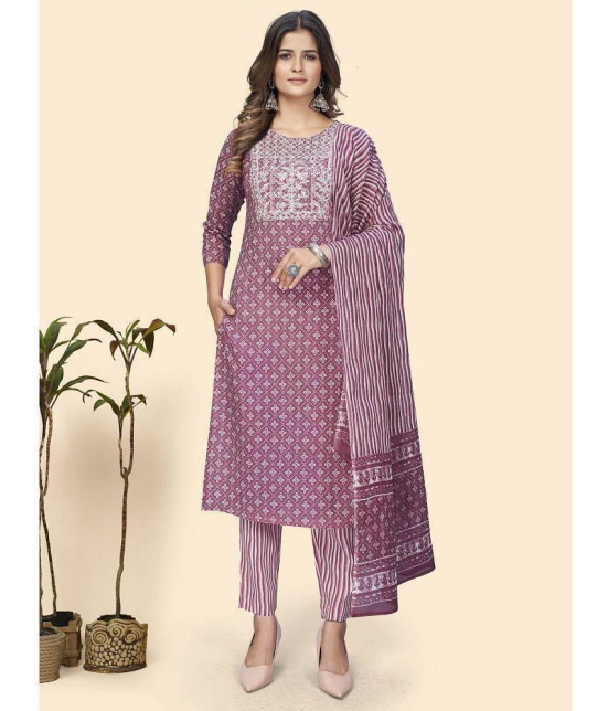 Vbuyz - Mauve Straight Cotton Womens Stitched Salwar Suit ( Pack of 1 ) - None