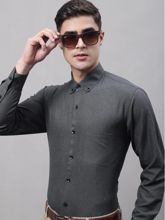 Mens Charcoal Cotton Solid Formal Shirt-L / Grey