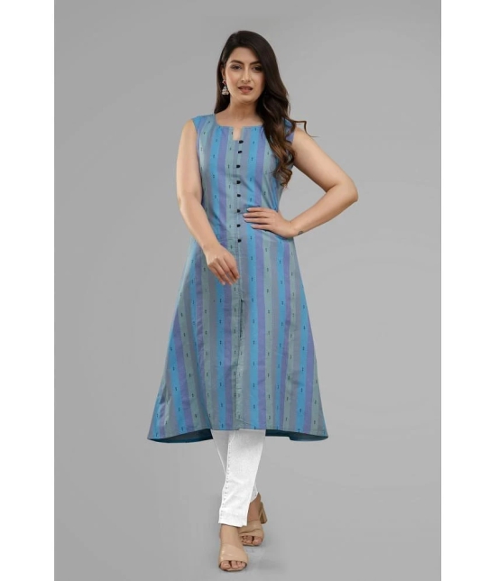 Parastri Cotton Striped Front Slit Womens Kurti - Blue ( Pack of 1 ) - None