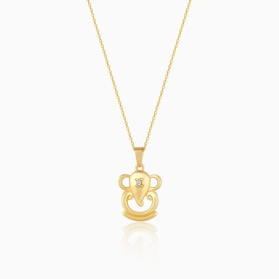 Golden Ganpati Pendant With Link Chain