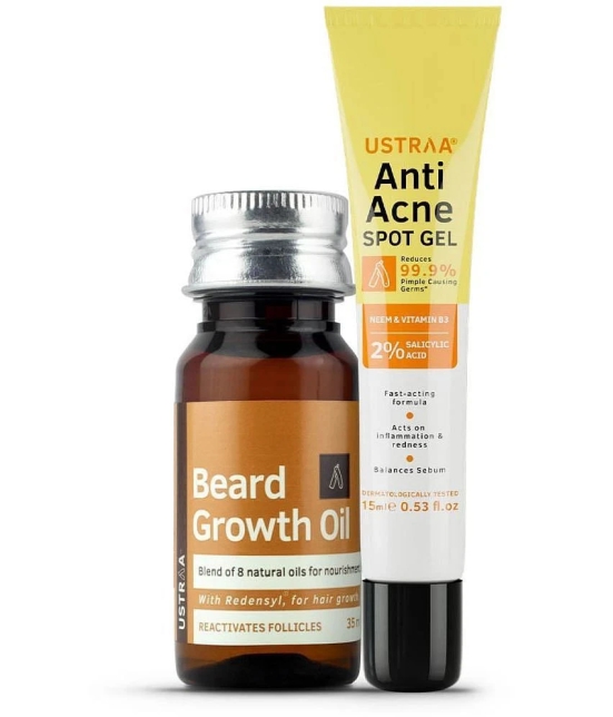 Ustraa Anti Acne Spot Gel - 15ml & Beard Growth Oil - 35 ml