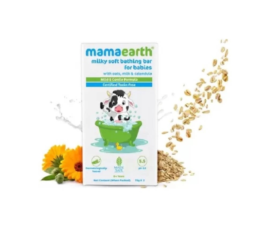 Mamaearh Milky Soft Bathing Bar for Babies with Oats, Milk and Calendula - 75g x 2