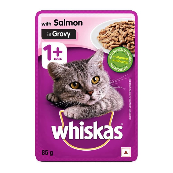 Whiskas Wet Food for Adult Cats (1+Years), Salmon in Gravy Flavour Pack of 6 X 85 Gms