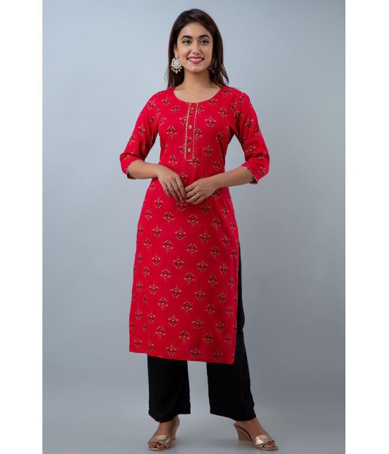 Doriya Red Rayon Kurti With Palazzo - Stitched Suit - None